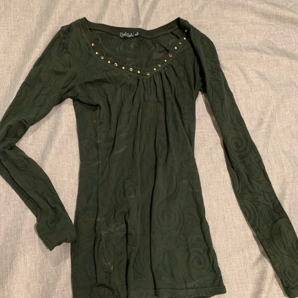 Cruel girl long sleeve green burnout shirt